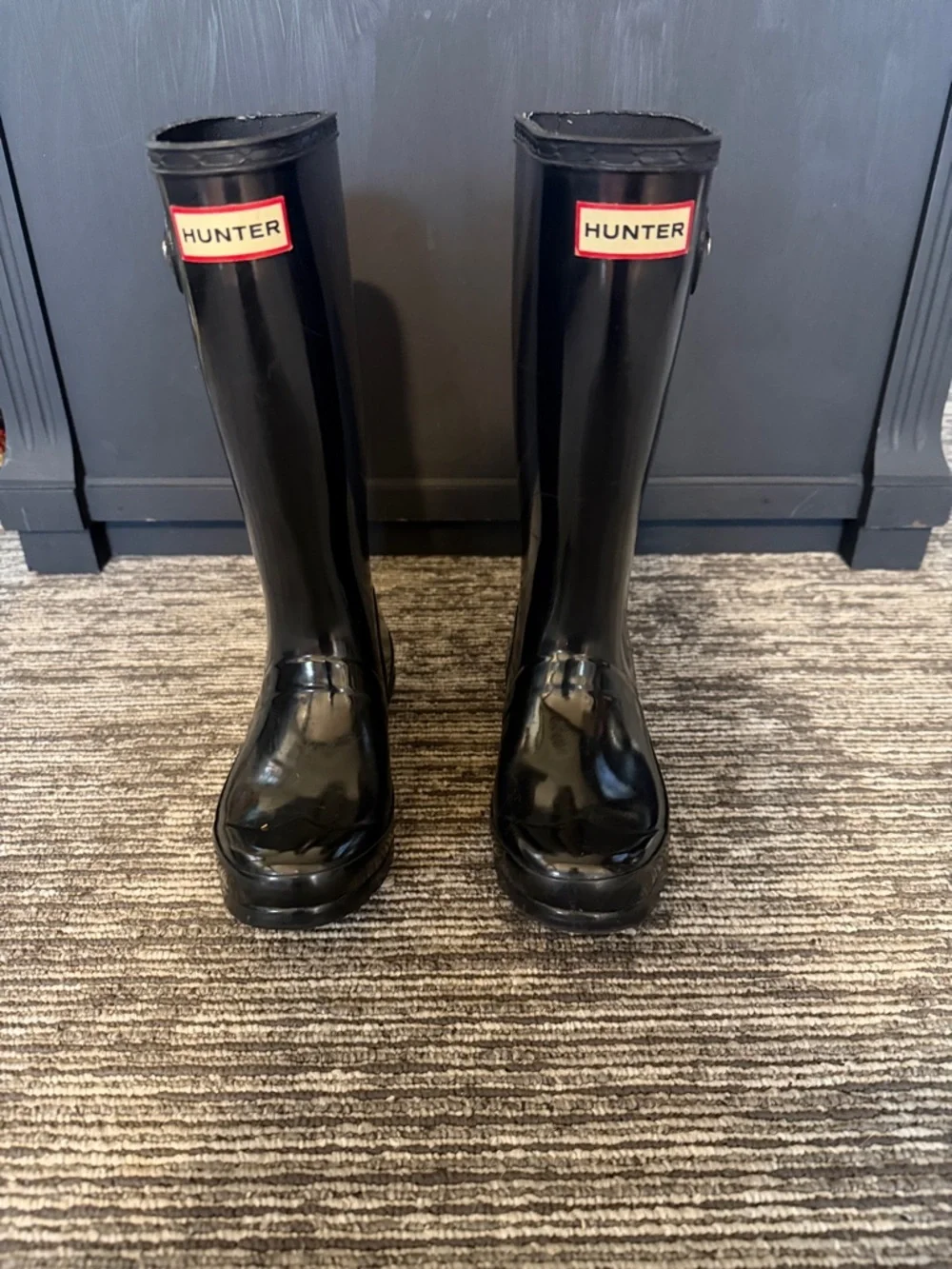 Hunter Original Kids Tall Black Gloss Boots Size 1 Boy 2 Girl
